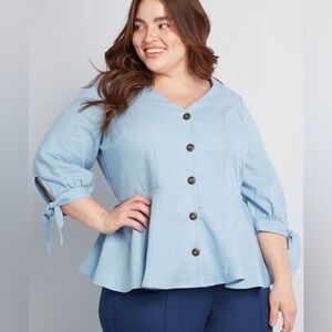Jessy B Linen Blend blouse v-neck peplum 3/4 inch ballon sleeve blouse size: 2X